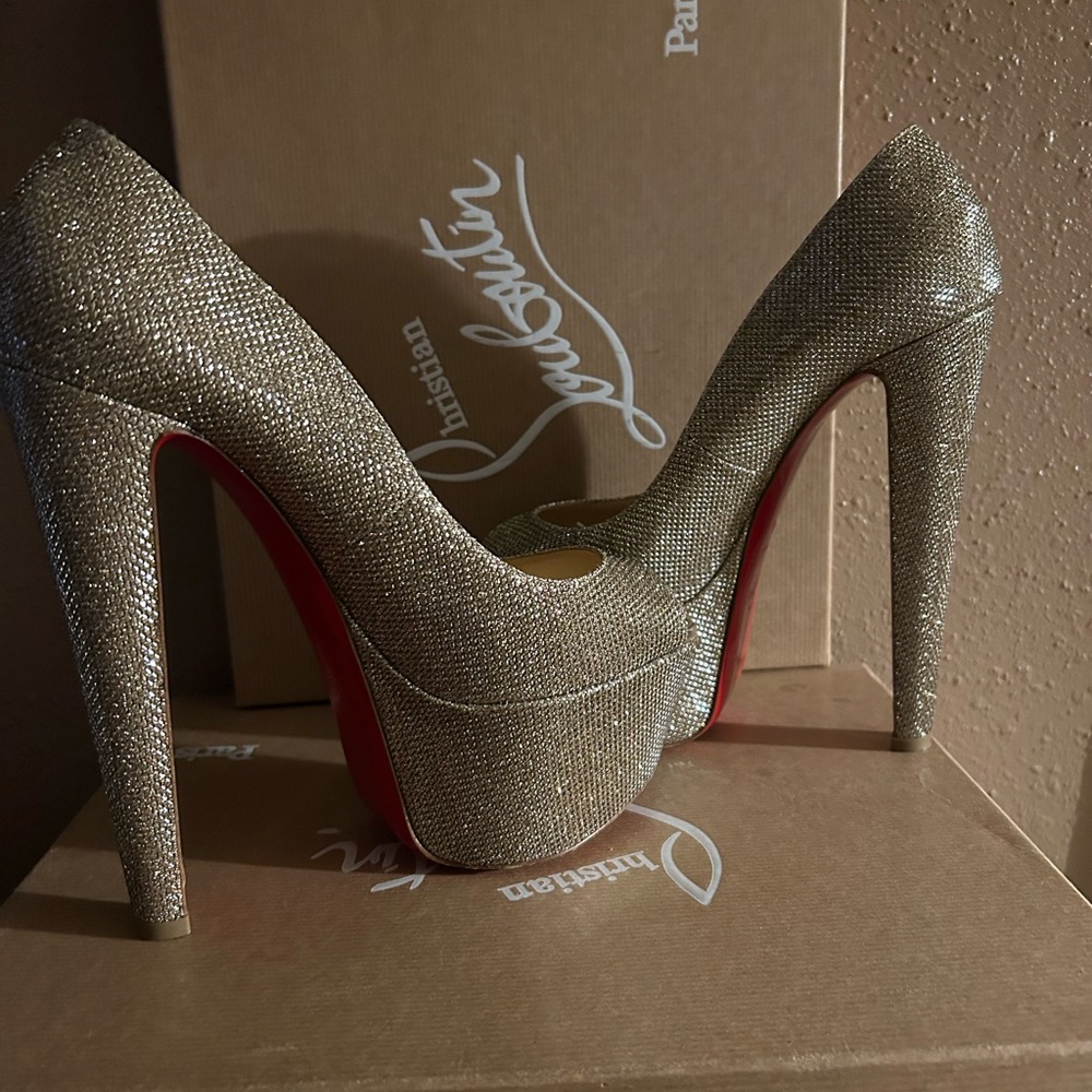 Christian Louboutins size 38.5 color glitter … Worn once excellent condition
